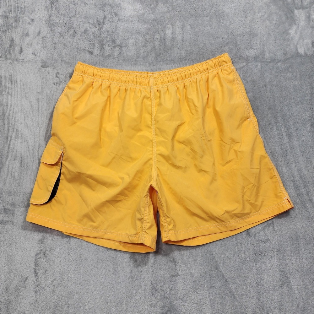 Vintage Outback Rider Swim Trunks Mens XL Yellow Lined Cargo Pocket Beach Summer